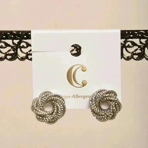 Charming Charlie Silver Tone Stud Earrings Twisted Knots 3/4” Hypoallergenic